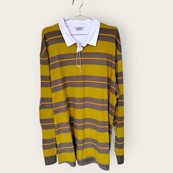 Cotton On Vtg Remastered Polo Mens XXL Tall Yellow Stripe Long Sleeve Rugby Spor - Picture 1 of 11